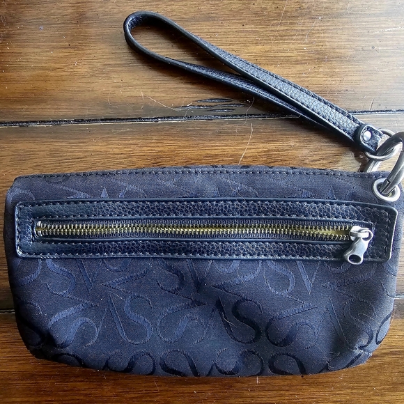 Black Simply Vera signature monogram magnetic closure fold clutch wristlet purse - Picture 3 of 12